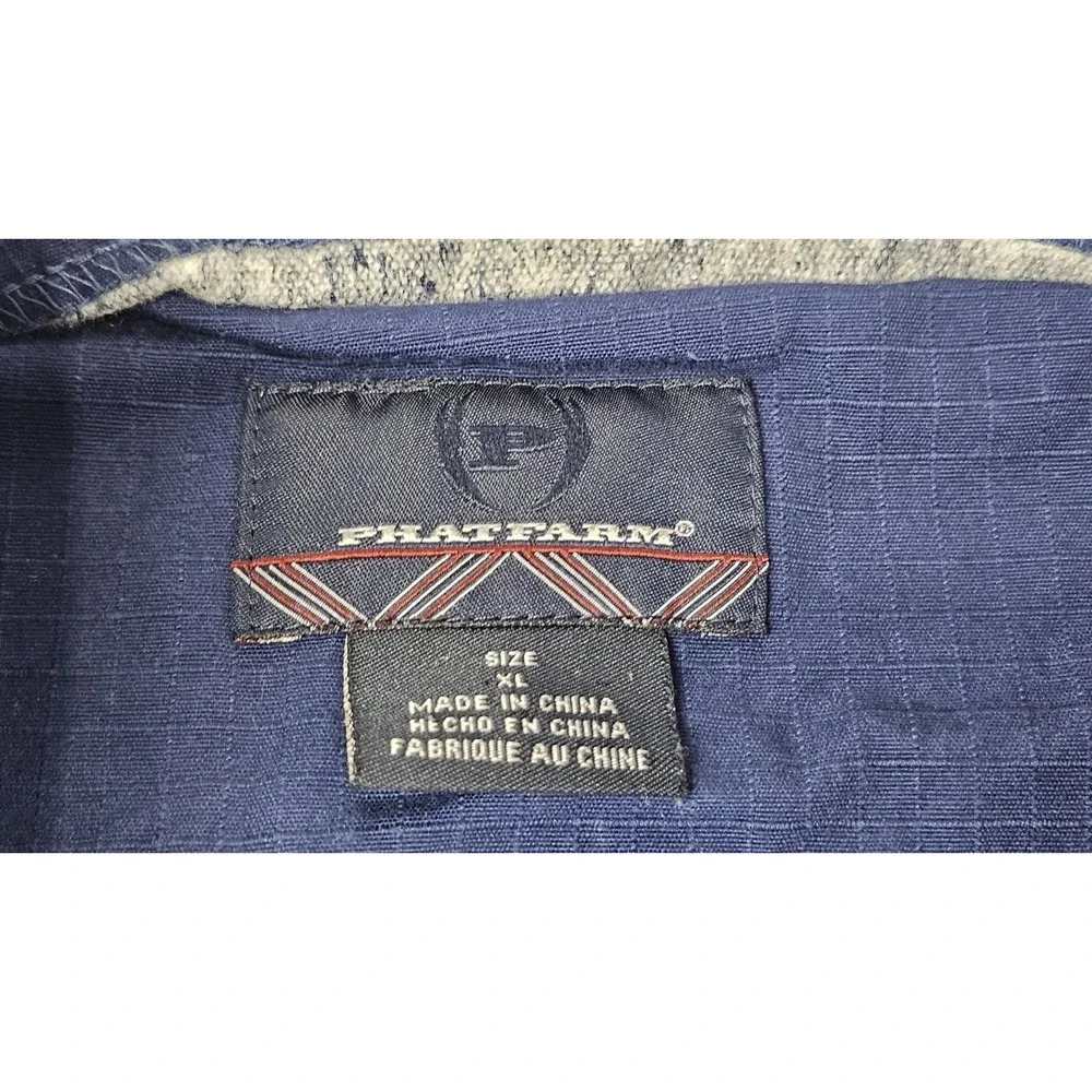 Y2K Phat Farm Zip Up Track Jacket Mens XL Blue Back Spellout Vintage Full-Zip